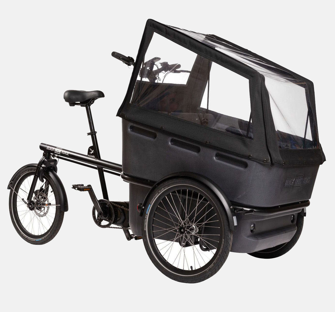 Black Iron Horse Pony Family Cargo Trike With Waterproof Rain Hood