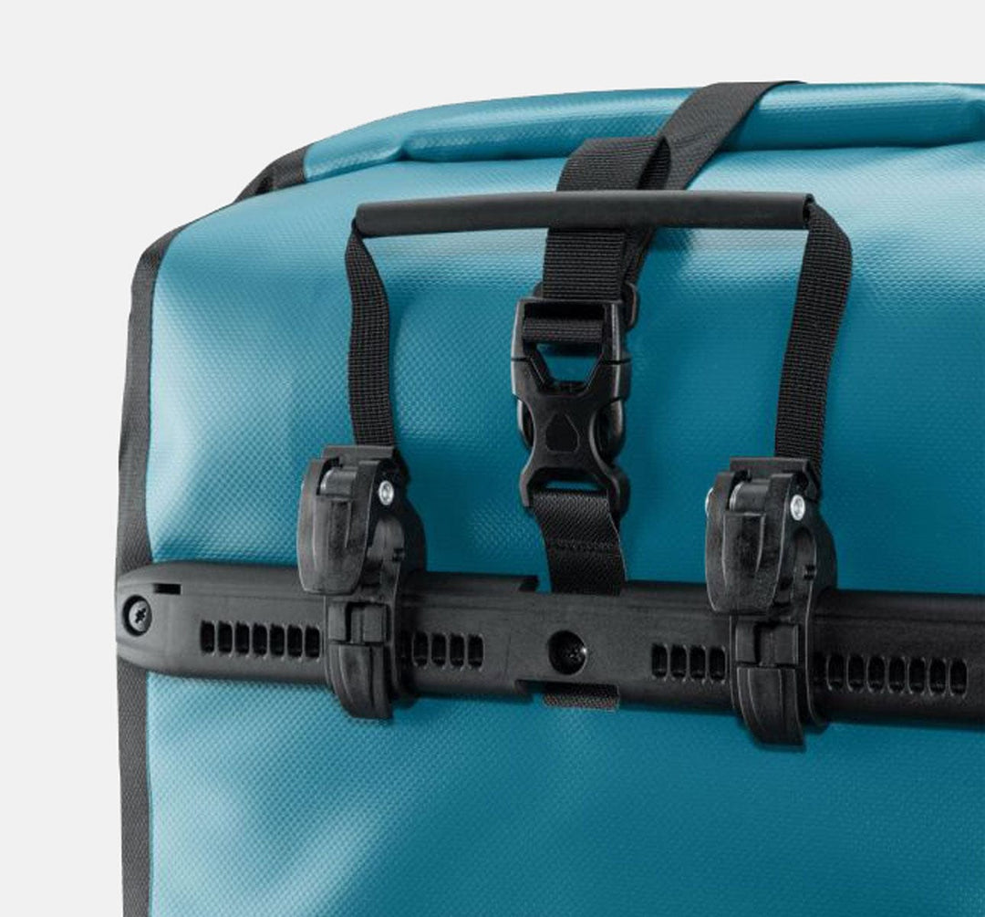 Ortlieb Back-Roller Classic Bike Panniers in Colour Petrol Blue Showing Close Up of Mounting System