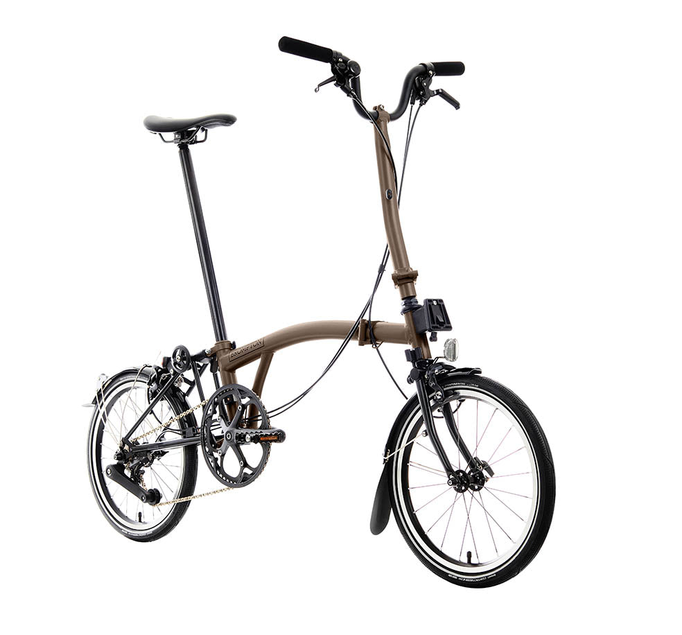 Brompton P Line Folding Bike in Colour Bronze Sky with High Handlebar