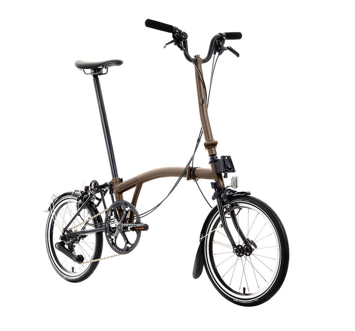 Brompton P Line Folding Bike in Colour Bronze Sky with High Handlebar