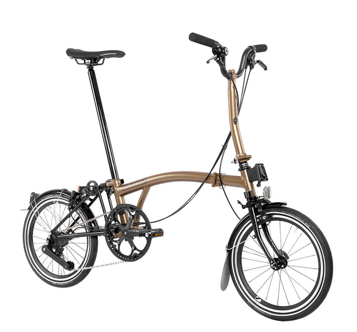 Brompton P Line Four Speed British Bike in Colour Bronze Sky with Mid Handlebar