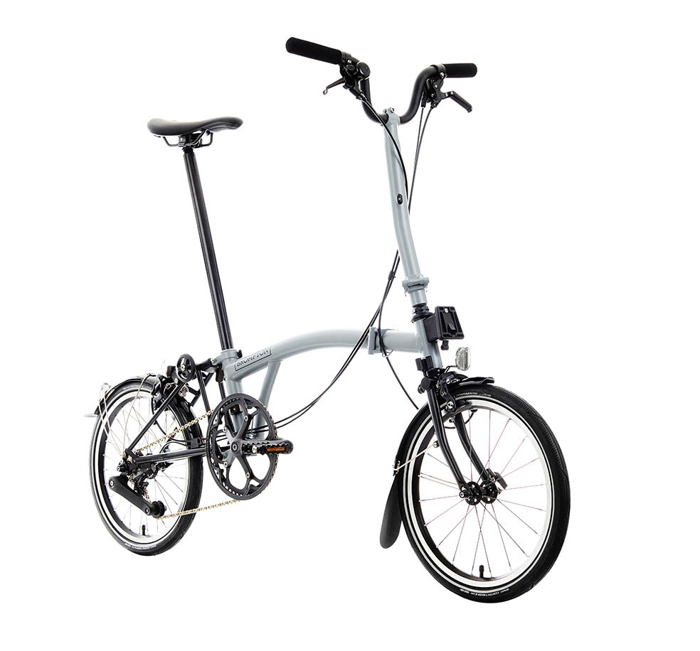 Brompton P Line British Folding Bike in Colour Lunar Ice with High Handlebar