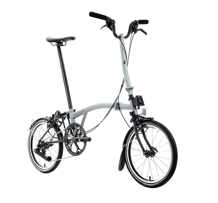Brompton P Line British Folding Bike in Colour Lunar Ice with High Handlebar