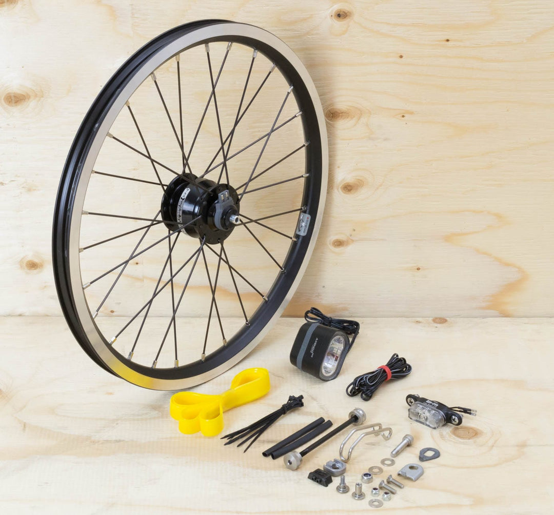 Brompton Dynamo Lighting System - SP Dynamo SV8, Brompton Rim, Spanninga and B&M Lights (1396270530611)