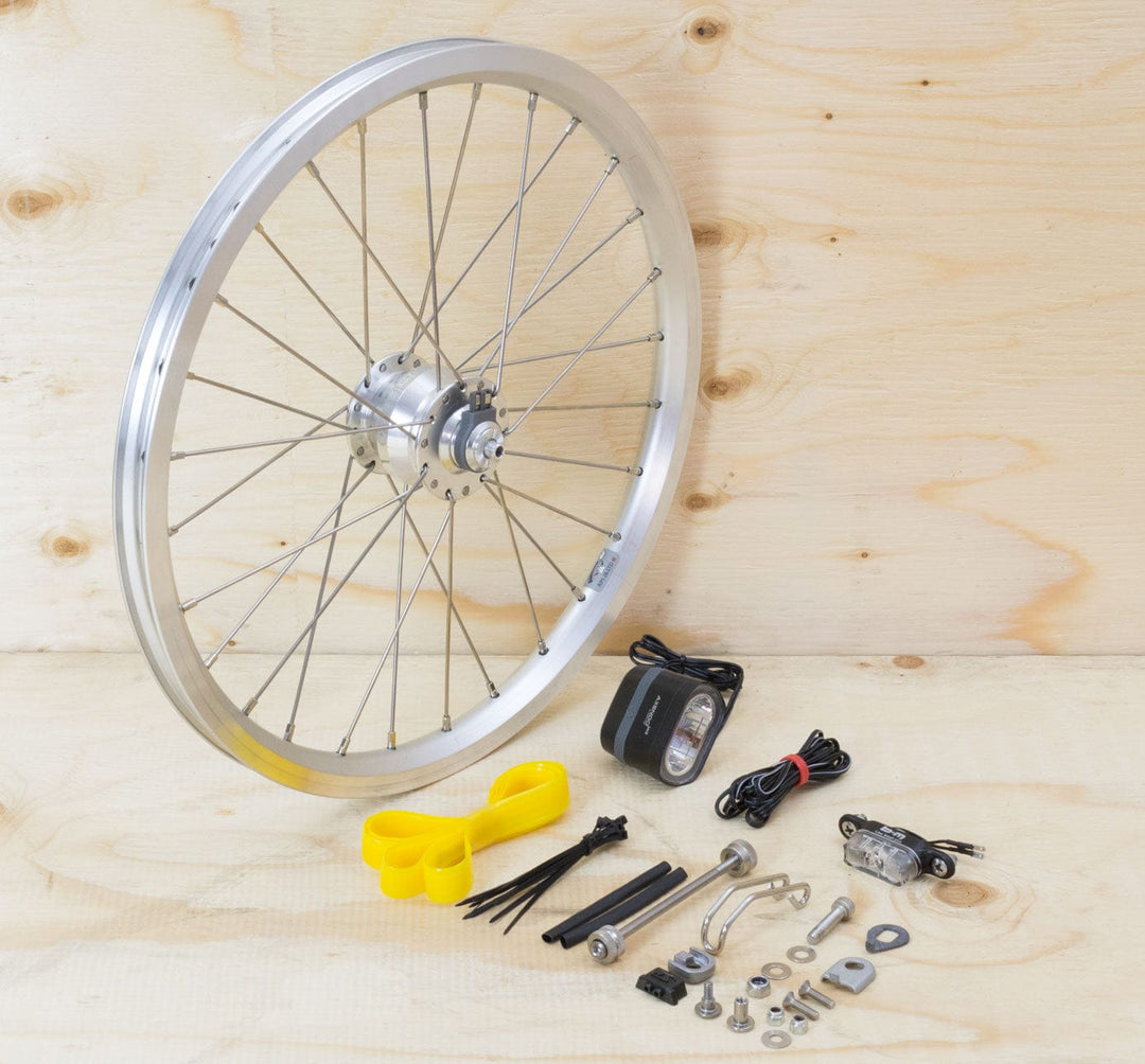 Brompton Dynamo Lighting System - Silver SP Dynamo SV8, Brompton Rim, Spanninga and B&M Lights (1396270530611)