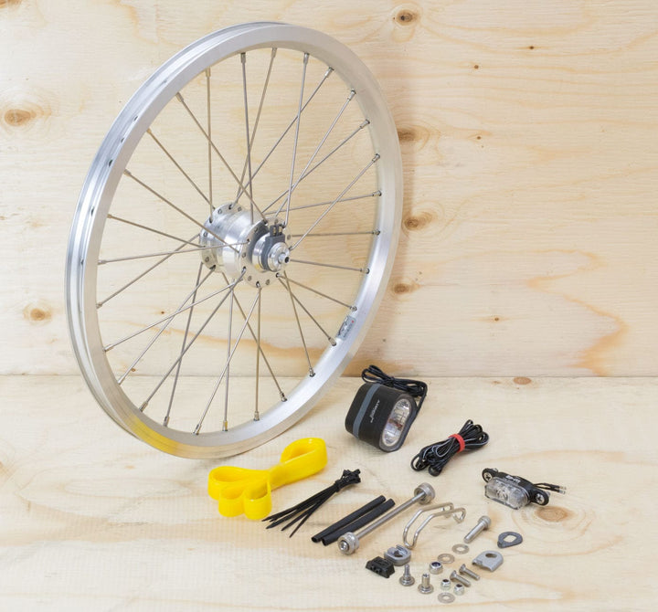 Brompton Dynamo Lighting System - Silver SP Dynamo SV8, Brompton Rim, Spanninga and B&M Lights (1396270530611)