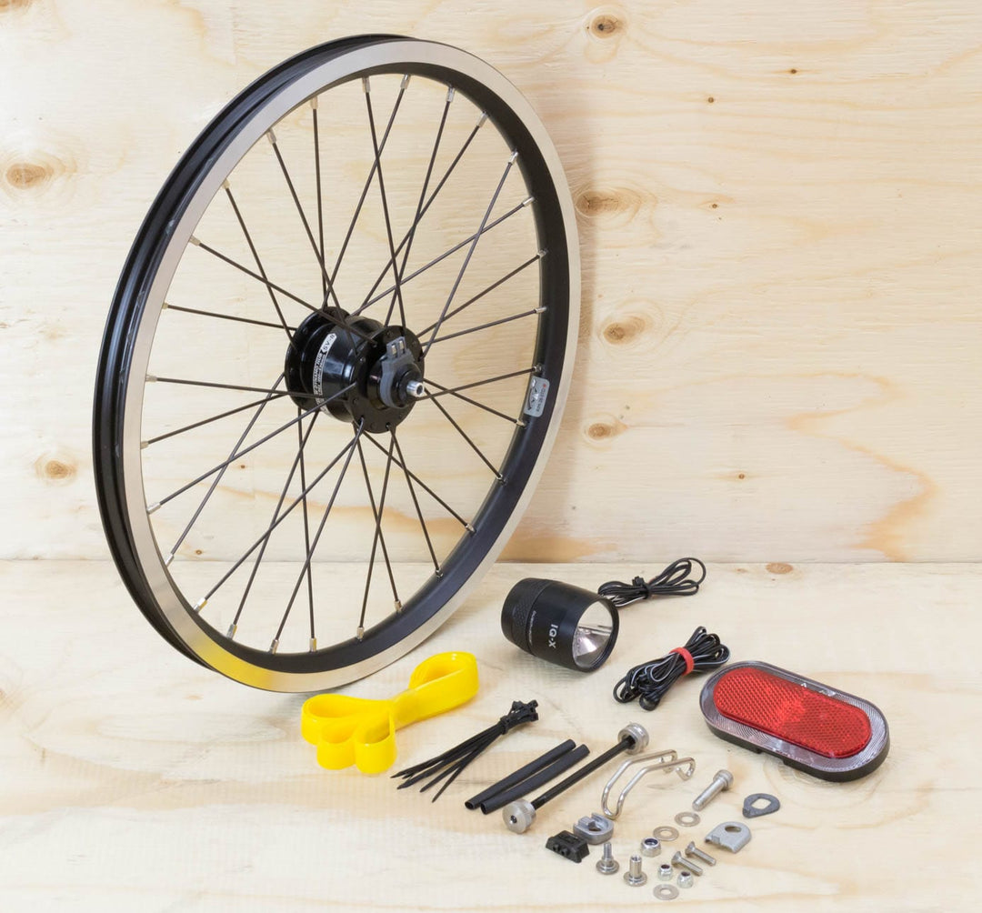 Brompton Dynamo Lighting System - Black SP Dynamo SV8, Brompton Rim, B&M & Spanninga Lights (1396270530611)