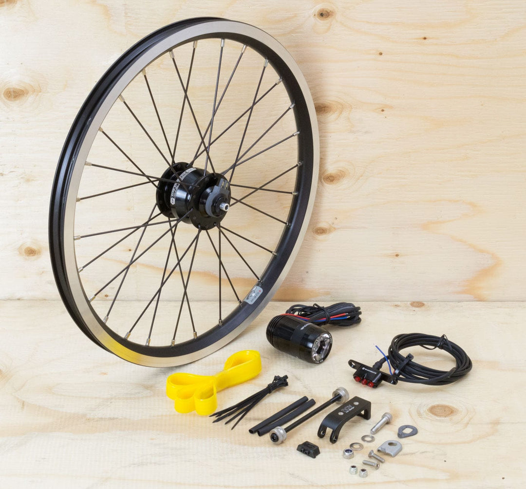 Brompton Dynamo Lighting System - Black SP Dynamo SV8, Brompton Rim, Supernova Lights (1396270530611)