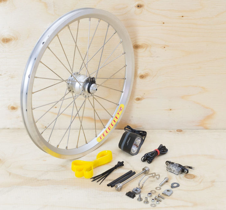 Brompton Dynamo Lighting System - Silver SP Dynamo SV9, Velocity Rim, Spanninga & B&M Lights (1396270530611)