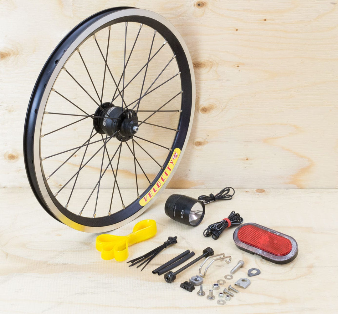 Brompton Dynamo Lighting System - Black SP Dynamo SV9, Velocity Rim, B&M & Spanninga Lights (1396270530611)