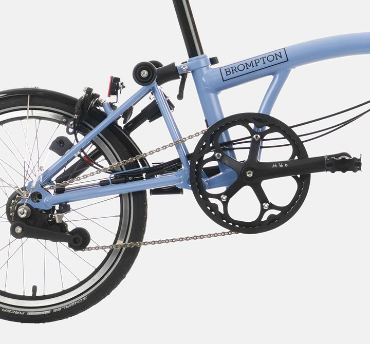 2023 Brompton C Line Explore High Handlebar 6-speed folding bike in Cloud Blue - drivetrain