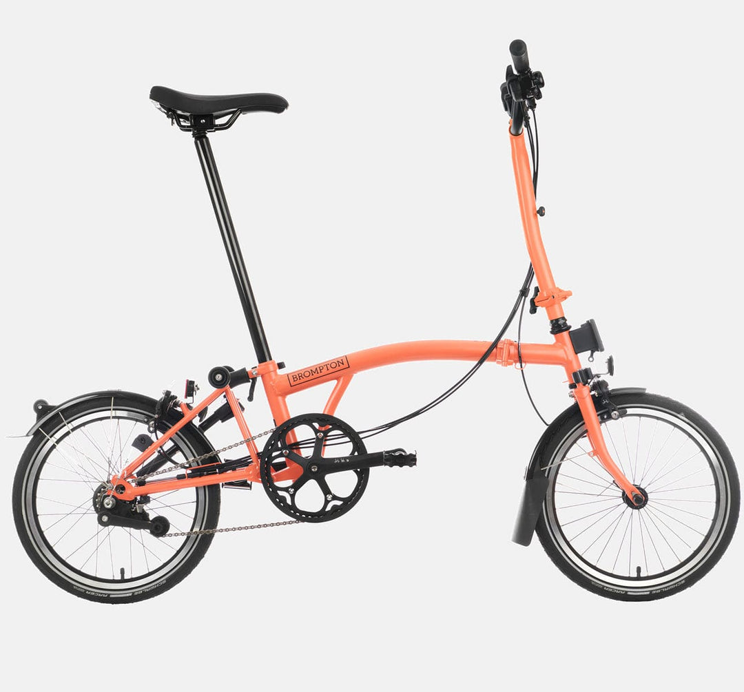 2023 Brompton C Line Explore High Handlebar folding bike in Fire Coral - Profile