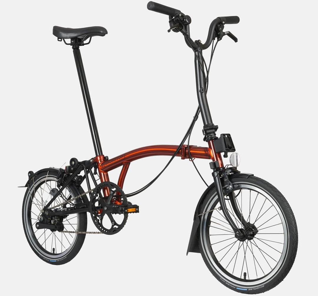 2023 Brompton C Line Explore Mid Handlebar 6 speed folding bike in Flame Lacquer