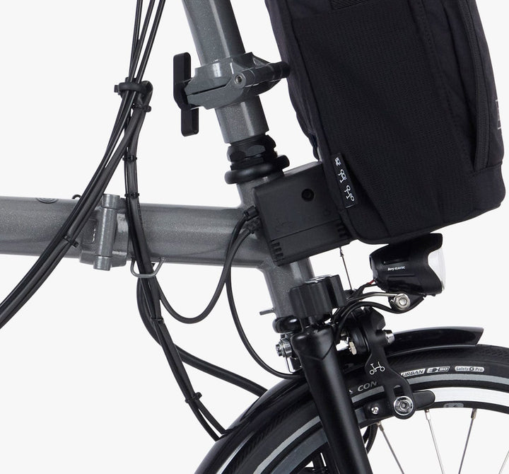 2023 Brompton Electric P Line Urban folding e-bike in Metallic Grey - electric battery mount
