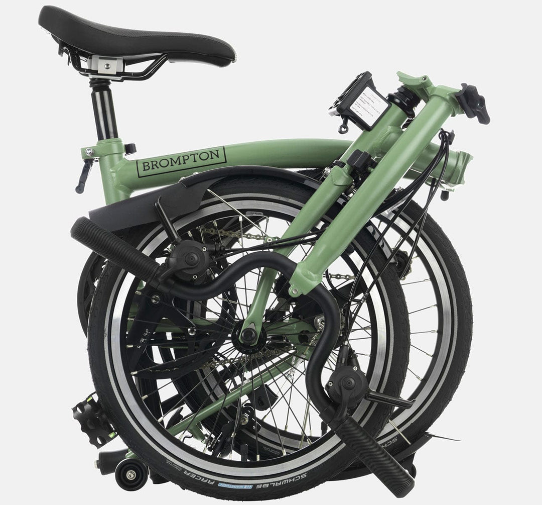 2023 Brompton C Line Urban Mid Handlebar 2-speed folding bike in Matcha Green - folded