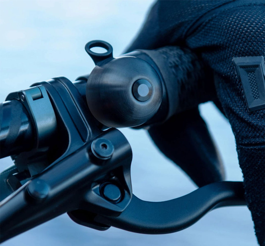 Spurcycle Compact Brass Bell in Black on bike (4742469320755)