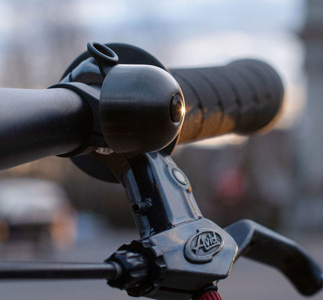 Spurcycle Compact Brass Bell in Black on Bike (4742469320755)