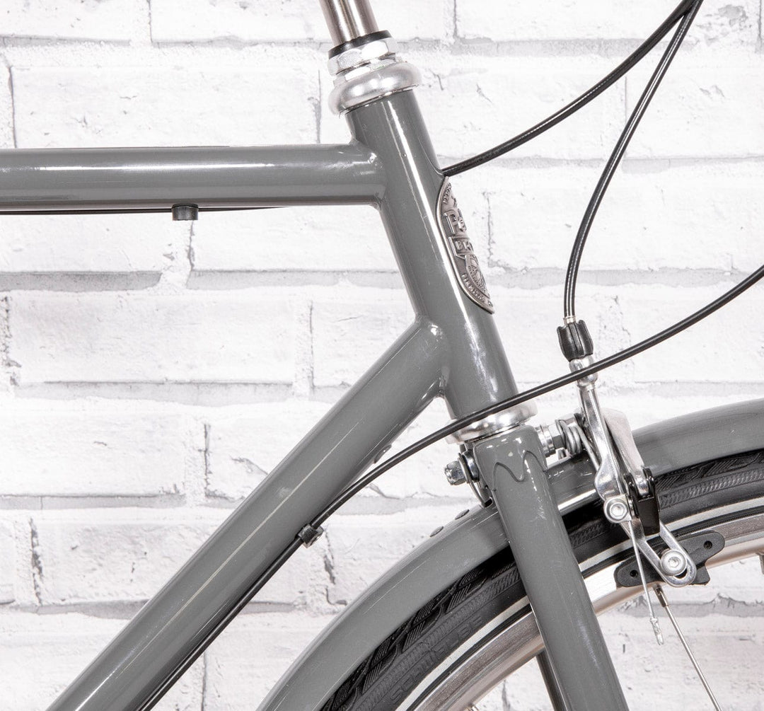 Pelago 3 Speed Bristol Medium Traffic Grey Vintage roadster front upper detail (6613418770483)