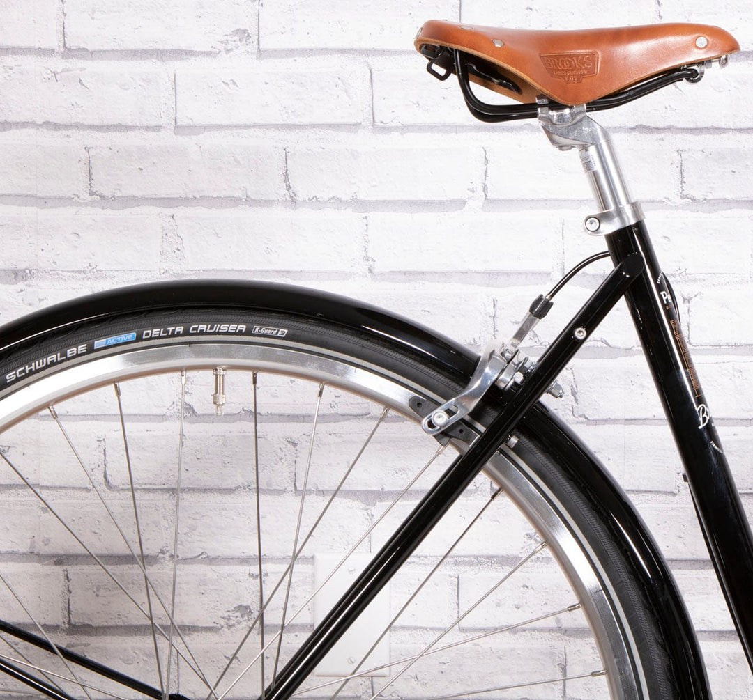 Pelago 3 Speed Brooklyn Medium Black Vintage rear detail with brooks b17 saddle (6614074425395)