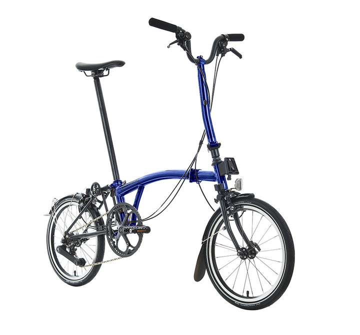 Brompton P Line Performance Folding Bike in Colour Bolt Blue Lacquer with High Handlebar