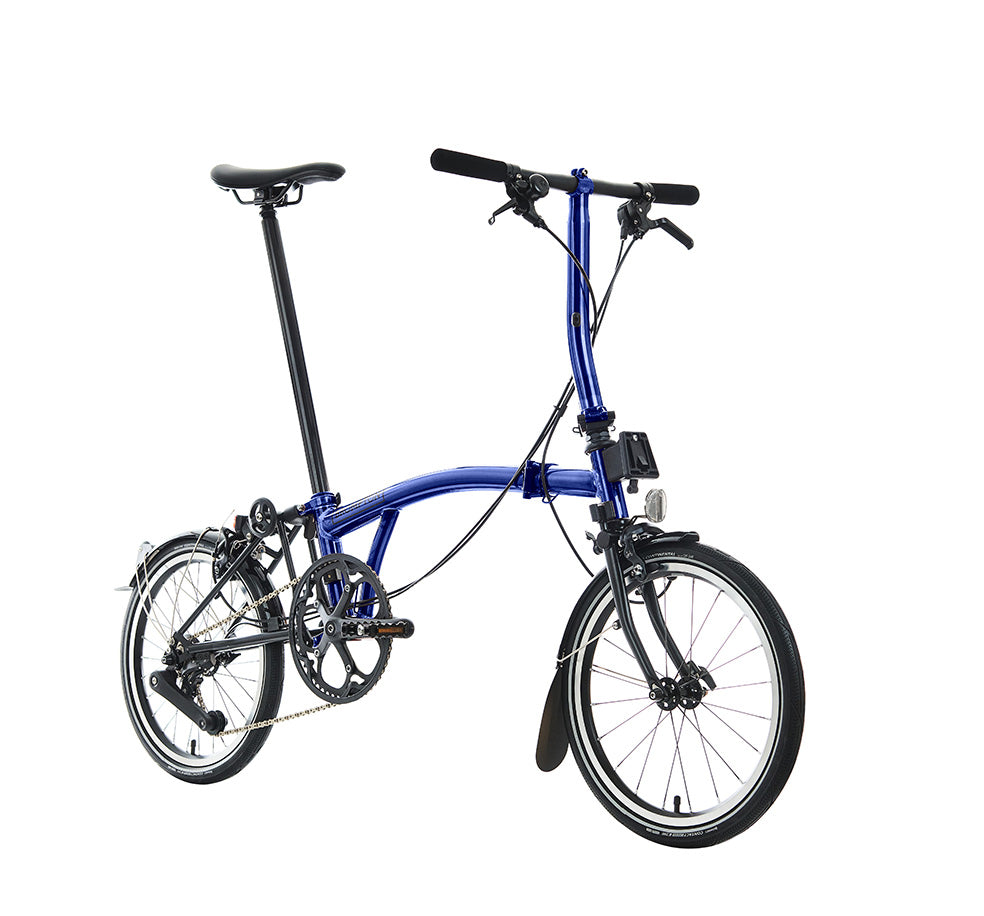 Brompton P Line Urban Folding Bike in Special Colour Bolt Blue Lacquer with Low Handlebar