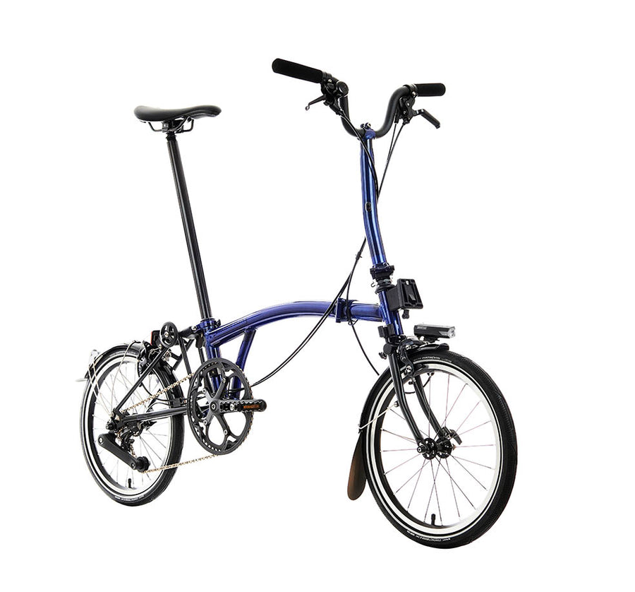 Brompton P Line Urban Folding Bike in Special Colour Bolt Blue Lacquer with Mid Handlebar