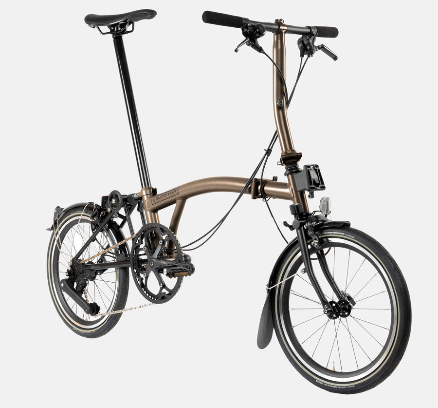 Brompton P Line Urban Partial Titanium Bike in Colour Bronze Sky with Low Handlebar