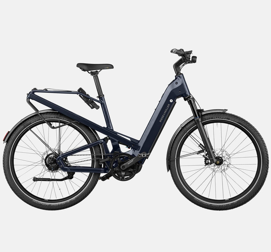 Riese & Muller Homage Rohloff Suspension E-Bike with Schwalbe SuperMoto-X Tires in Deepsea Blue Metallic (4711851917363)