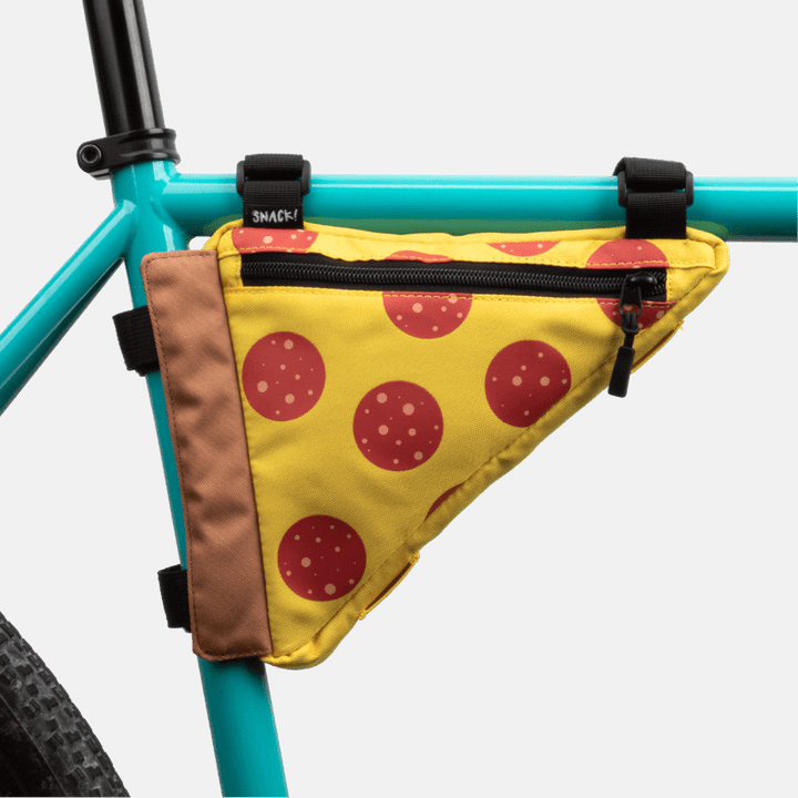 SNACK Bike Frame Bag in Pizza Design Attached to Bicycle Frame