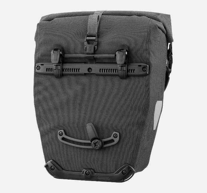 Ortlieb Back Roller Urban Bicycle Bag in Colour Pepper Grey Showing Back Attachment Set Up