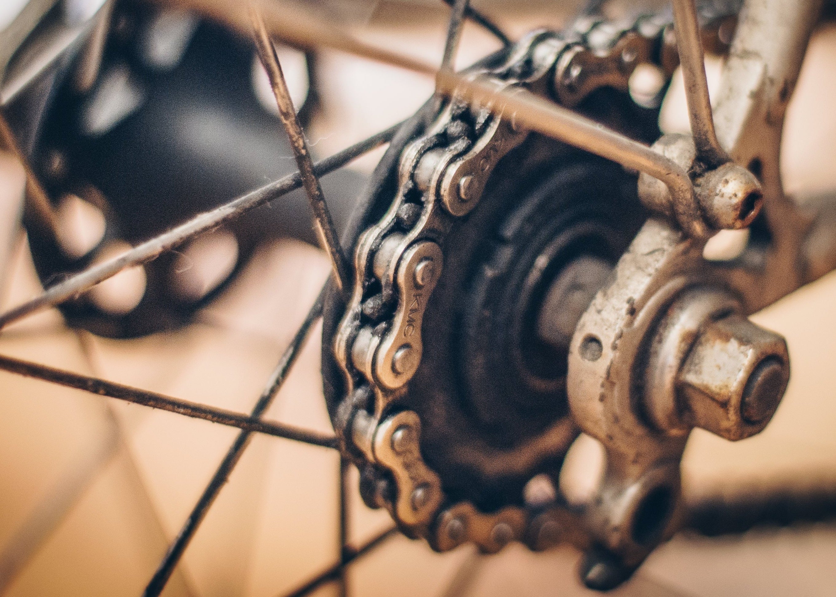 Close-up of a bike sprocket and chain