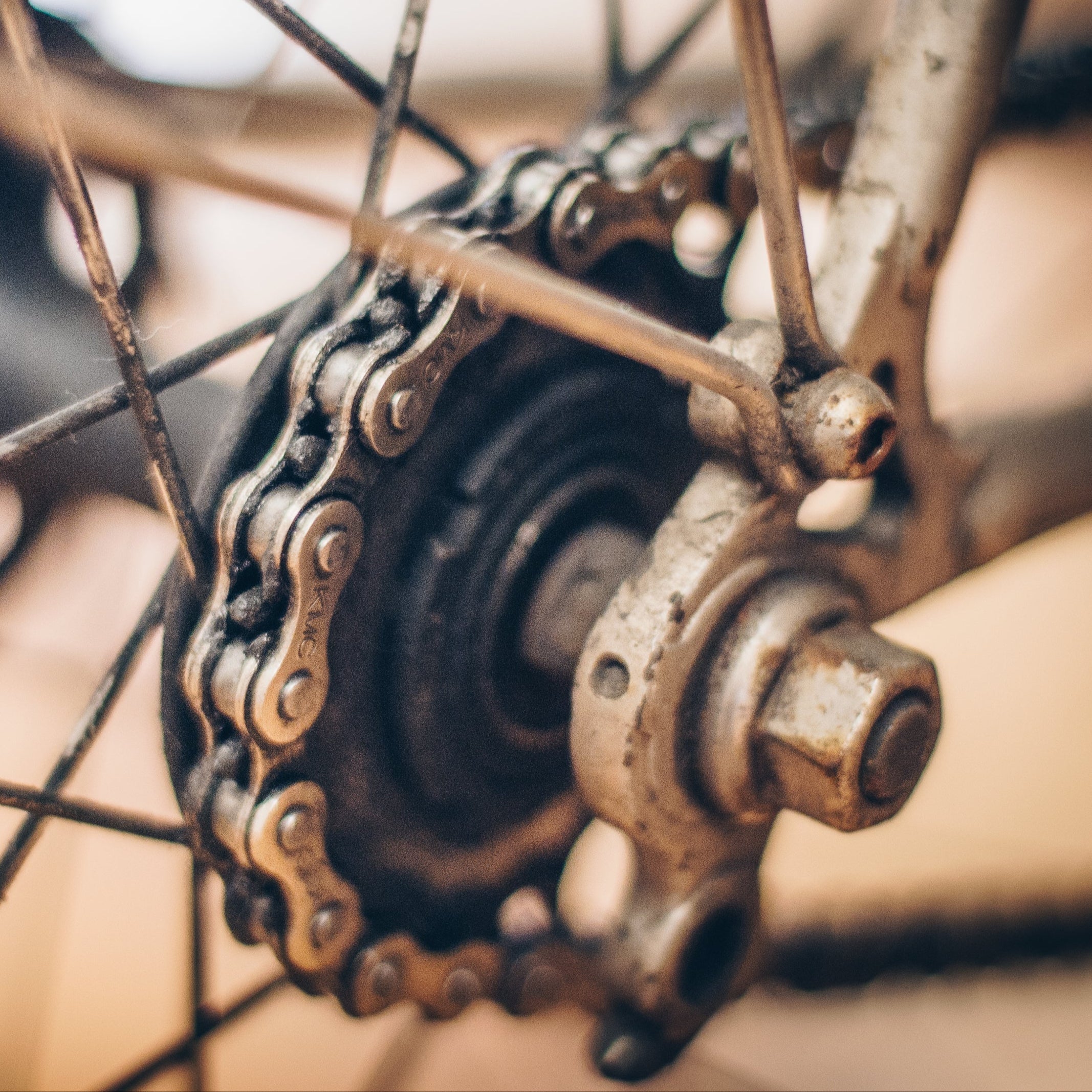 Close-up of a bike sprocket and chain