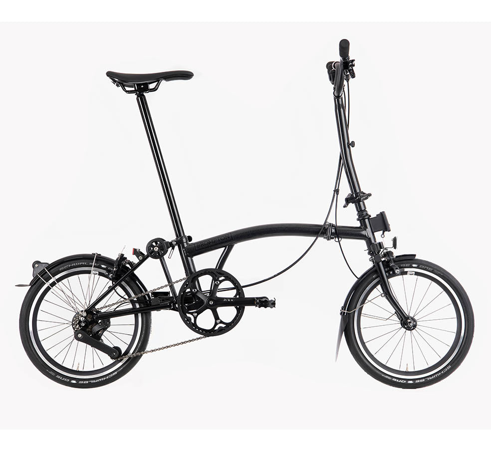 Brompton P Line Partial Titanium Folding Bike in Colour Midnight Black with High Handlebar