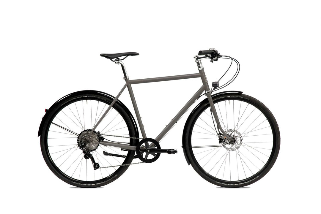 Gray bicycle on a white background