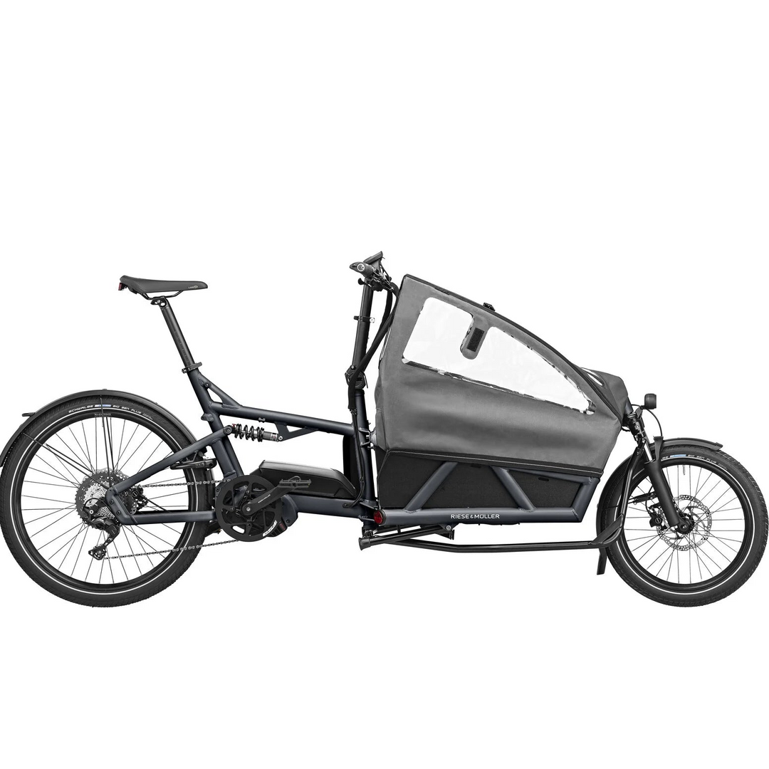 Riese & Müller - Load4 60 - Rohloff - Kiox 500 - 725Wh - Coal Grey - 2 Seats - Low Sides - Child Cover
