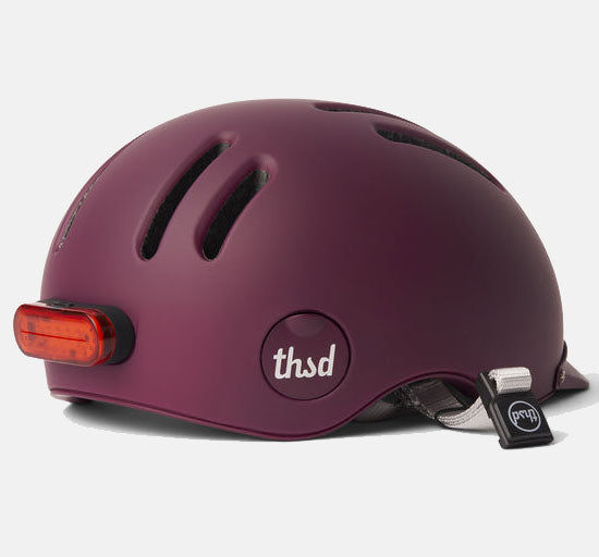 Thousand Chapter MIPS Bike Helmet in Colour Burgundy Showing Rear View of Magnetic Detachable Light