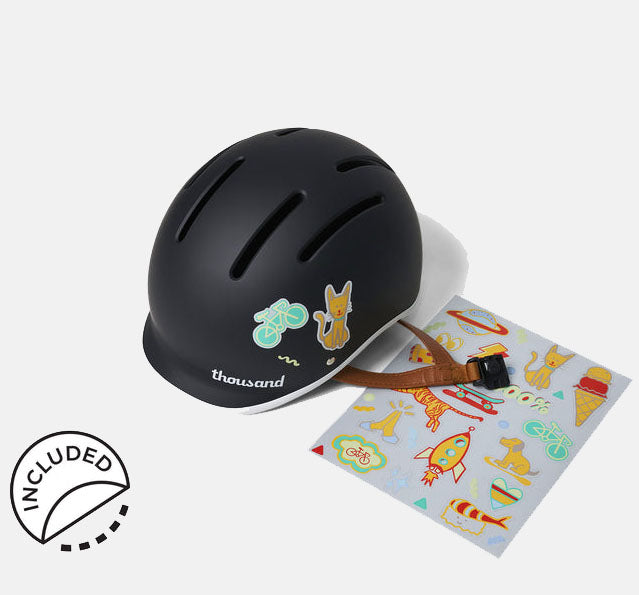 Thousand Junior Kids Bicycle Helmet in Colour Carbon Black Pictured with Included Stickers