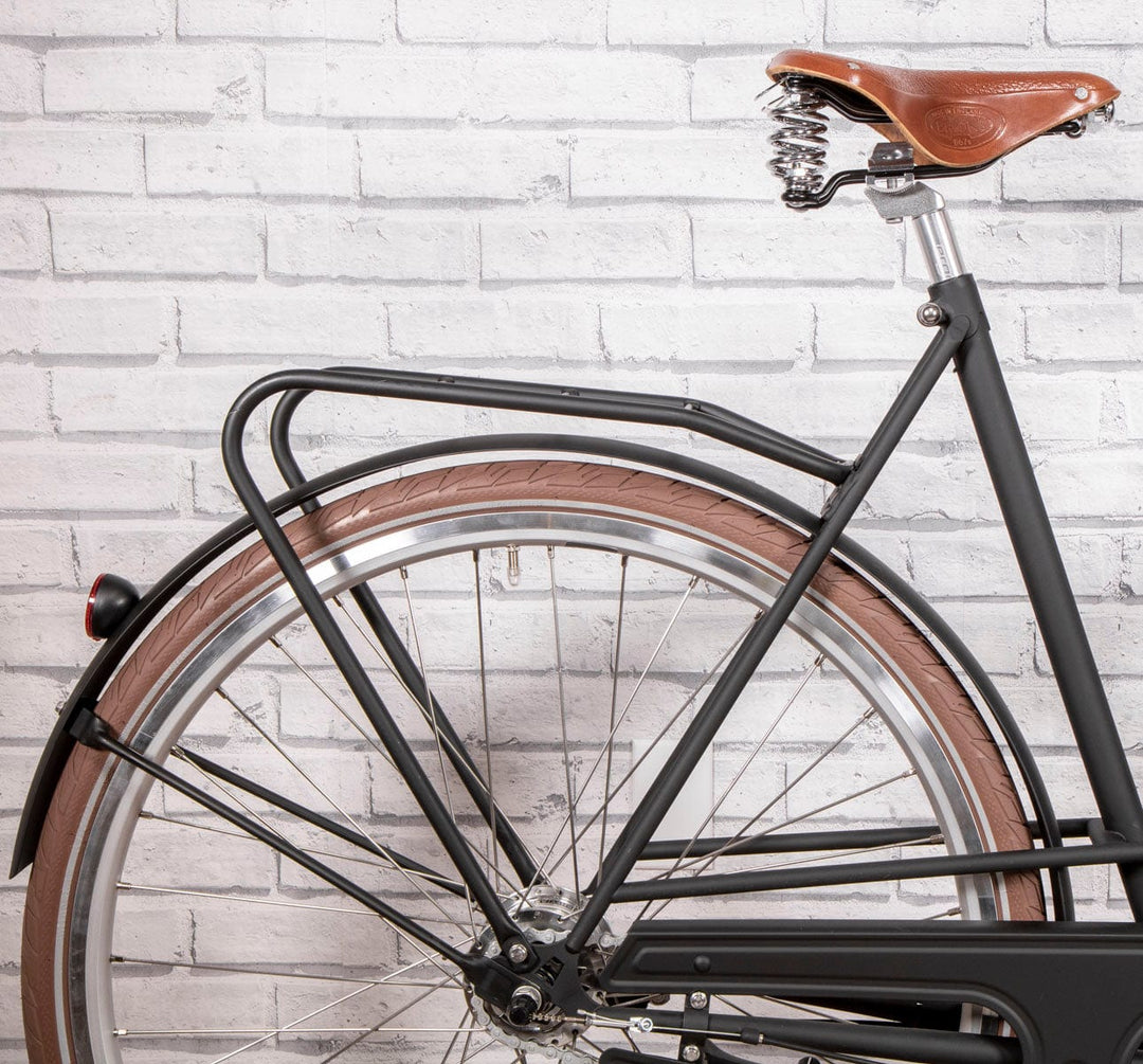 Achielle Louise in Matte Black rear detail rack and Brooks Leather Saddle. (6671281324083)