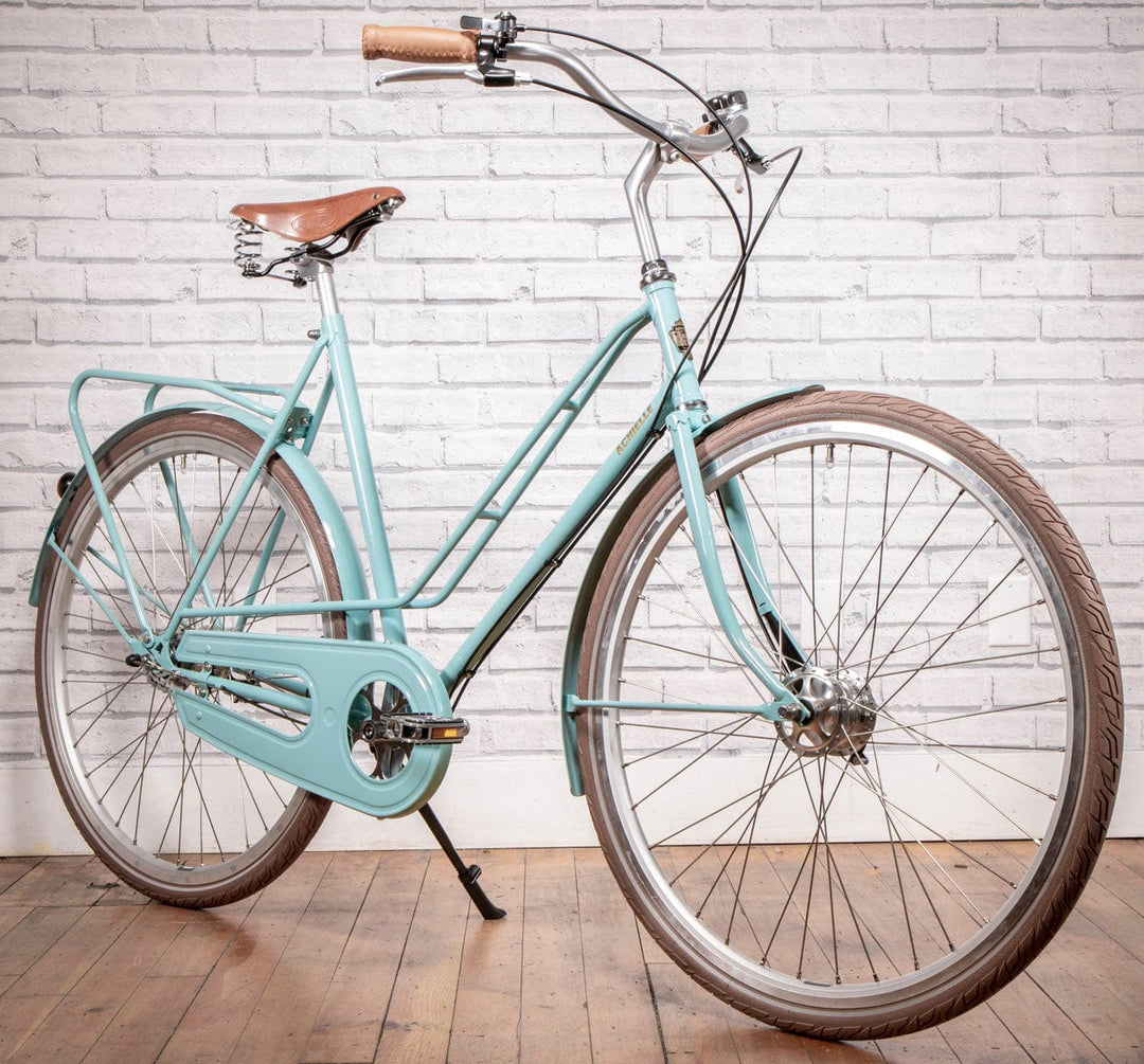 Achielle Louise in Turquoise three quarter view of front end of bicycle. (6671281324083)