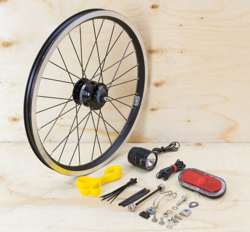 Brompton Dynamo Lighting System - Black SP Dynamo SV8, Brompton Rim, B&M & Spanninga Lights (1396270530611)