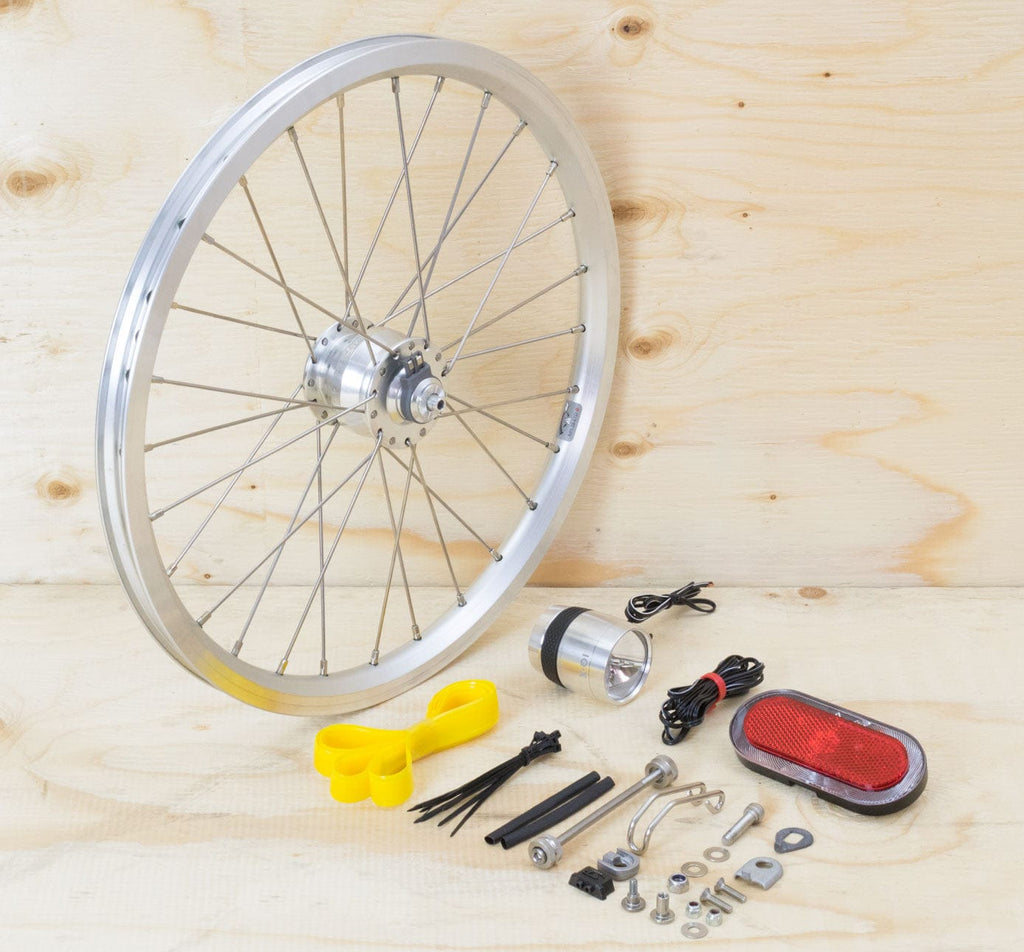 Brompton Dynamo Lighting System - Silver SP Dynamo SV8, Brompton Rim, B&M & Spanninga Lights (1396270530611)
