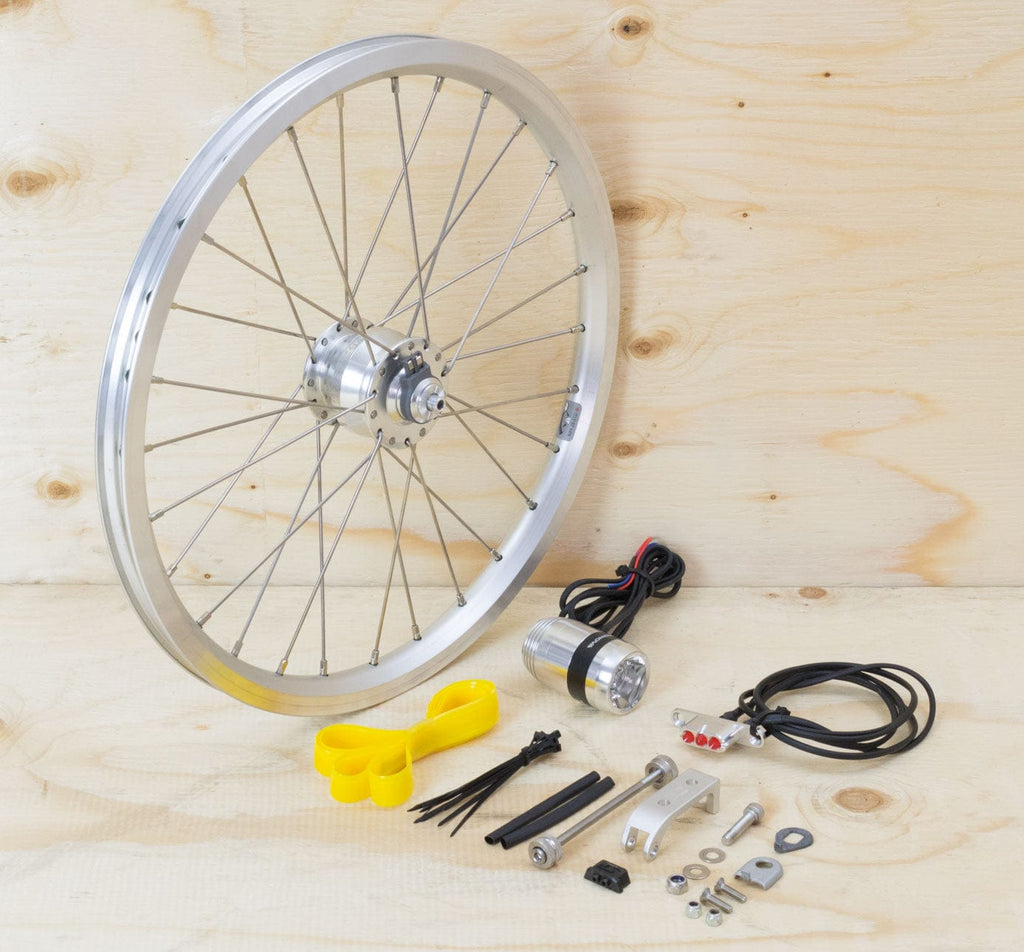 Brompton Dynamo Lighting System - Silver SP Dynamo SV8, Brompton Rim, Supernova Lights (1396270530611)
