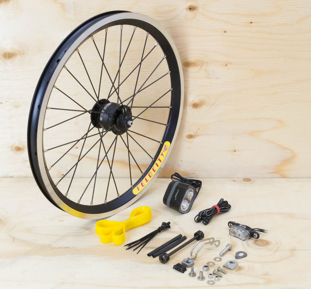 Brompton Dynamo Lighting System - Black SP Dynamo SV9, Velocity Rim, Spanninga & B&M Lights (1396270530611)