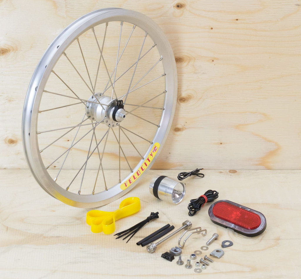 Brompton Dynamo Lighting System - Silver SP Dynamo SV9, Velocity Rim, B&M & Spanninga Lights (1396270530611)