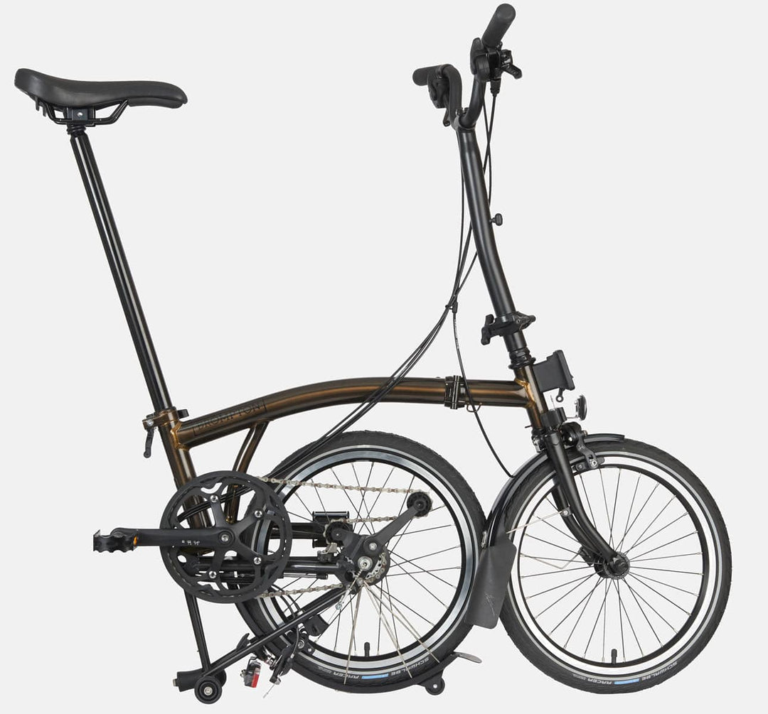 2023 Brompton C Line Explore High Handlebar folding bike in Black Lacquer - Kickstand Mode