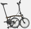 Brompton C Line Urban High Handlebar 2-speed folding bike in Black Lacquer - kickstand mode