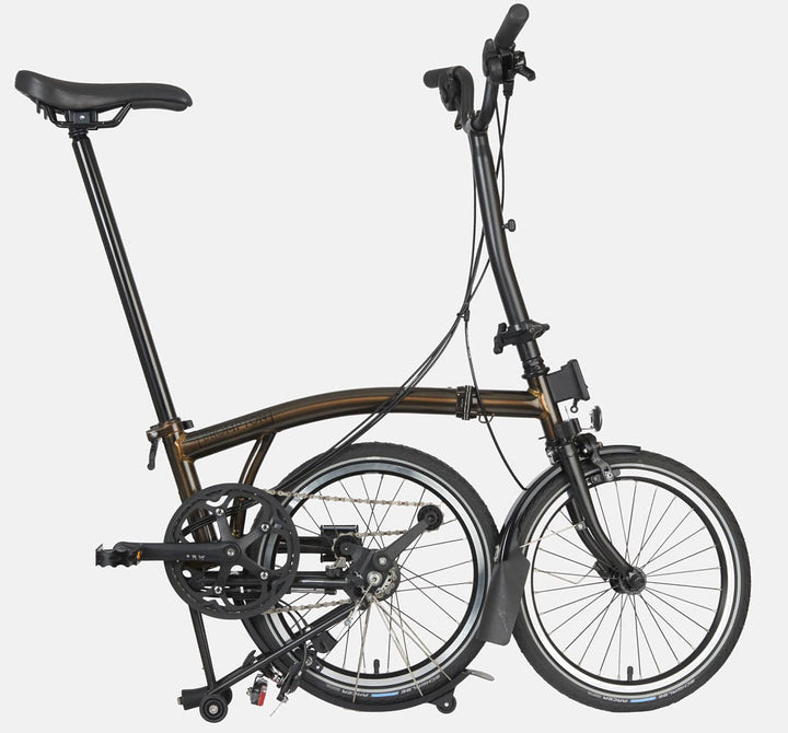 2023 Brompton C Line Explore High Handlebar 6-speed folding bike in Black Lacquer - kickstand mode