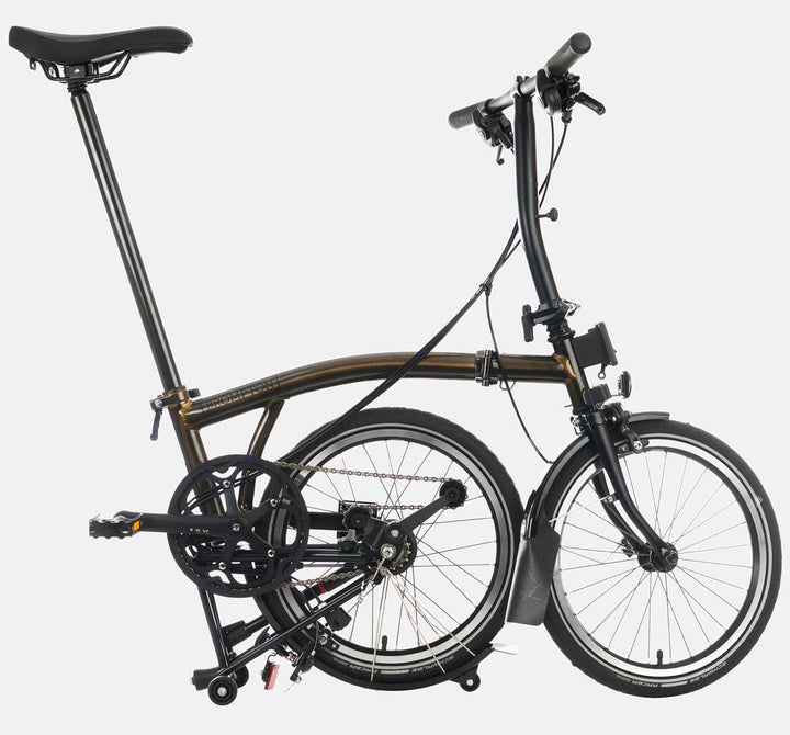 2023 Brompton C Line Explore Low Handlebar folding bike in Black Lacquer - kickstand mode