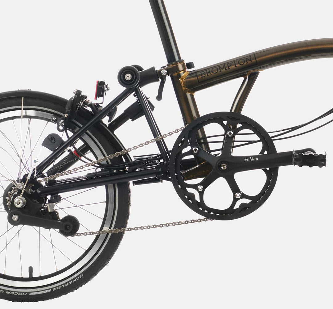 2023 Brompton C Line Explore Mid Handlebar 6-speed folding bike in Black Lacquer - drivetrain