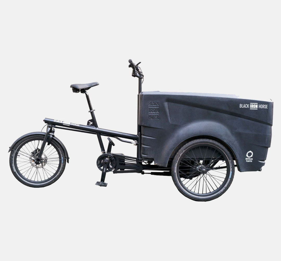 Black Iron Horse Polly Cargo Bike with Shimano Battery System in colour Black Shown from the Side